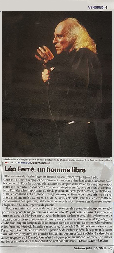 26/08/2020 Télérama Léo Ferré un homme libre  