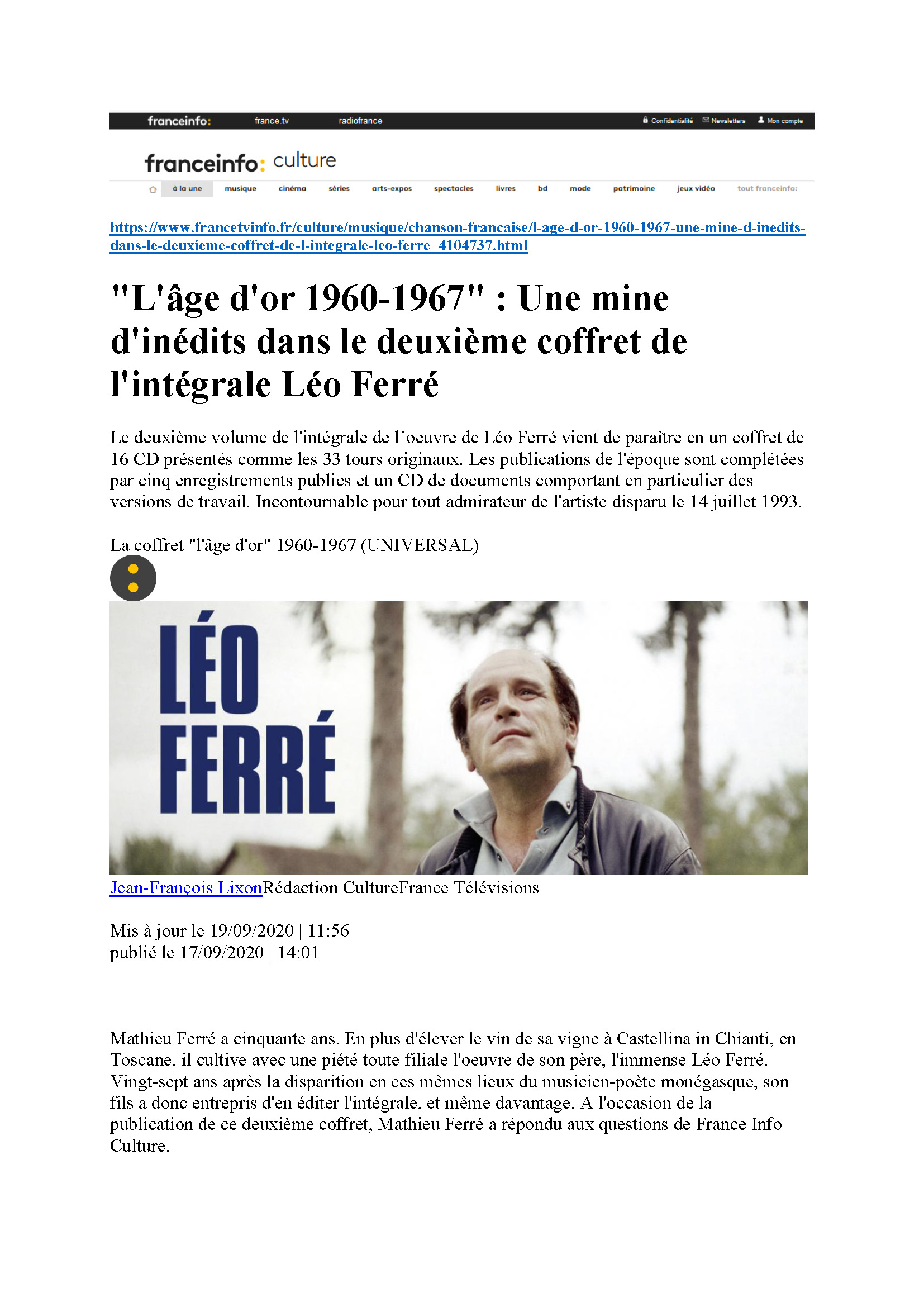 17/09/2020 France Info L'âge d'or