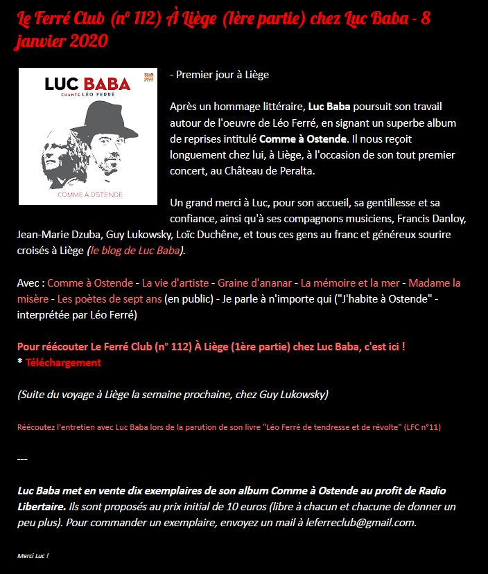  08/01/2020 Le Ferré Club à Liège chez Luc Baba