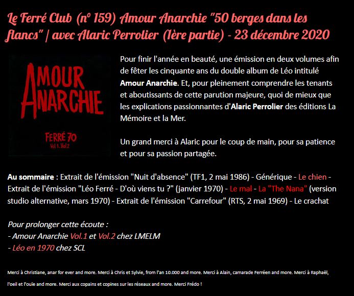   23/12/2020 Le Ferré Club Amour Anarchie avec Alaric Perrolier 1ère partie 