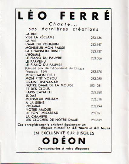Léo Ferré - Programme Olympia