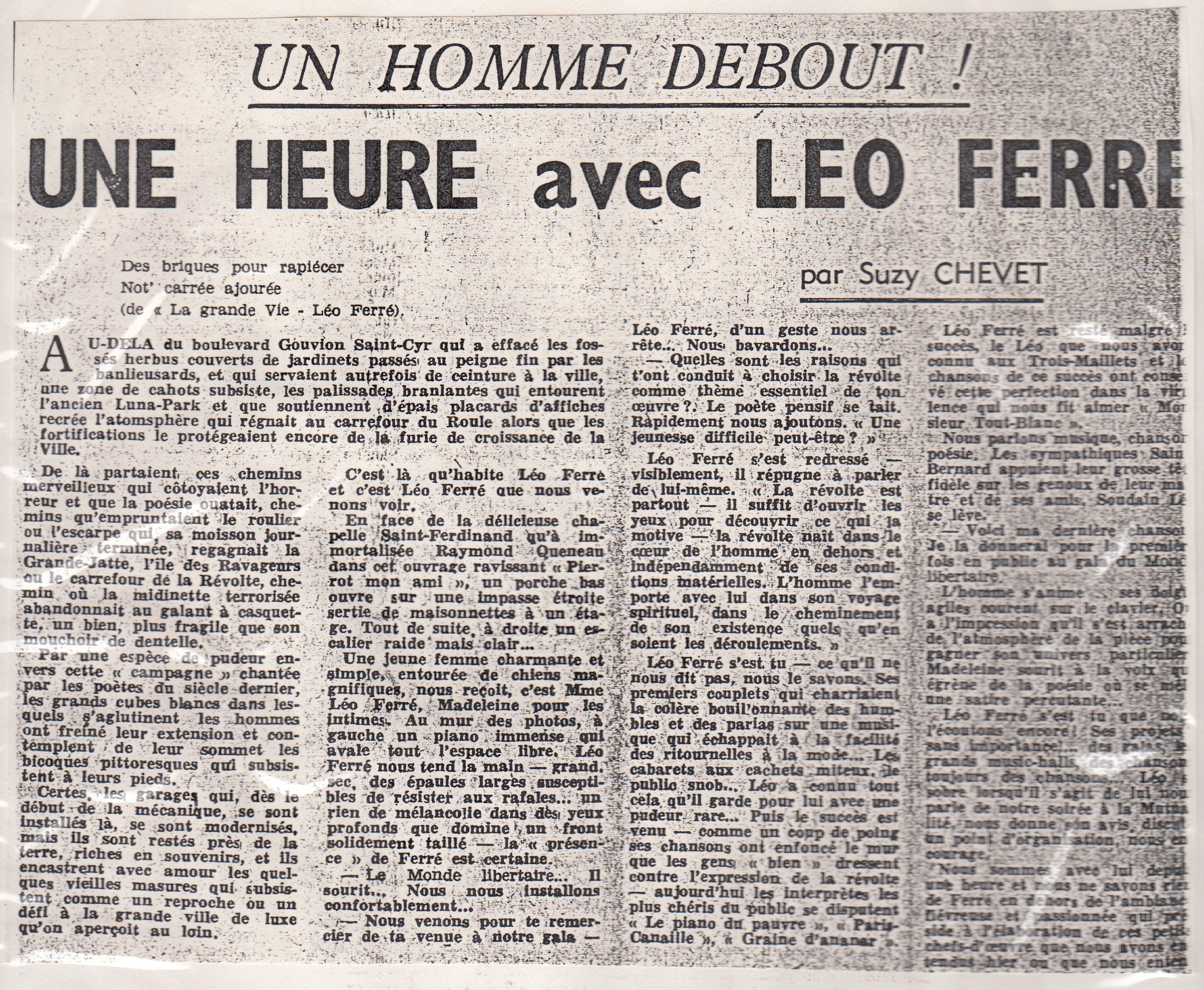 Léo Ferré, Le Monde Libertaire de novembre 1955