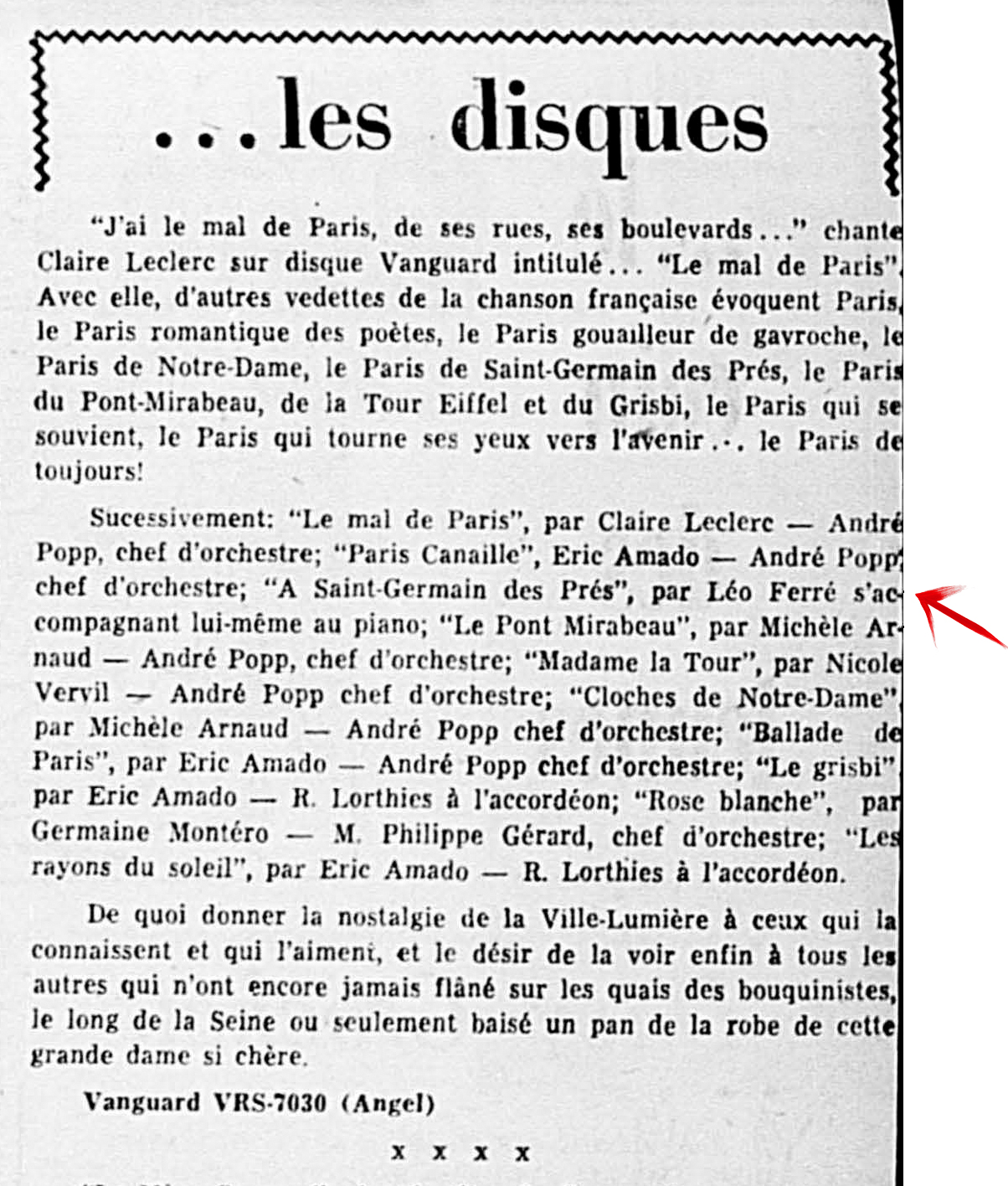 Léo Ferré - Progrès du Saguenay, (Chicoutimi), 19 novembre 1955, Supplément
