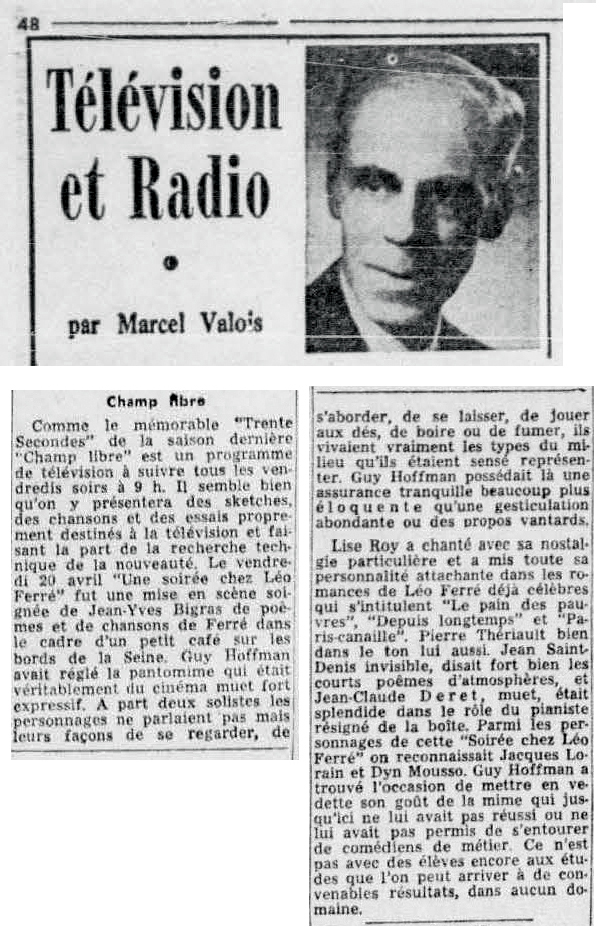 Léo Ferré - La presse, samedi 28 avril 1956