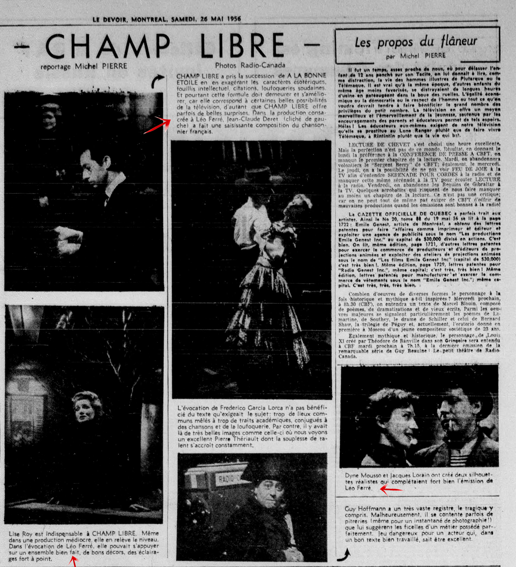 Léo Ferré - Le devoir, samedi 26 mai 1956