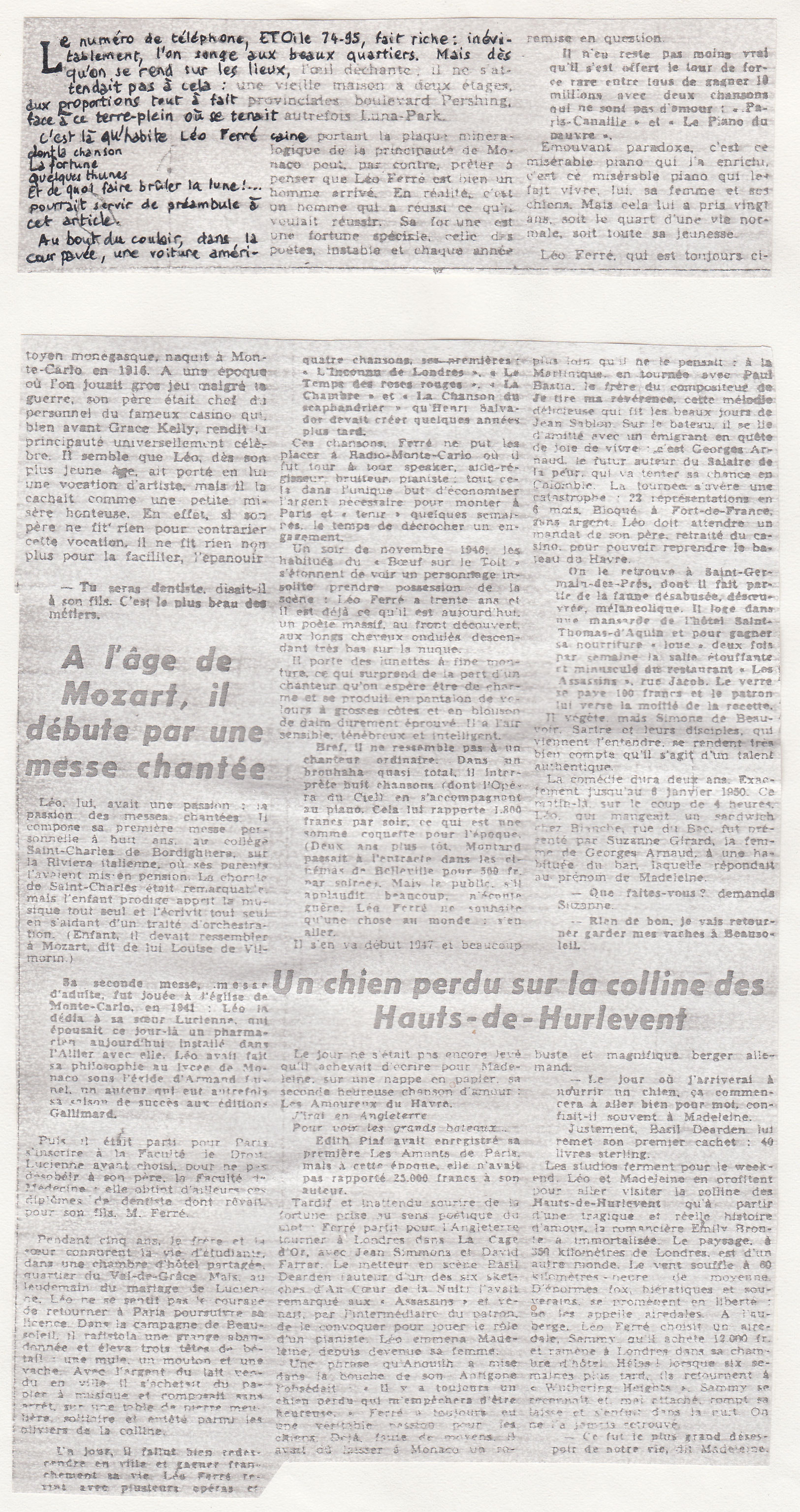 Léo Ferré, L'Aurore du 26/12/1956