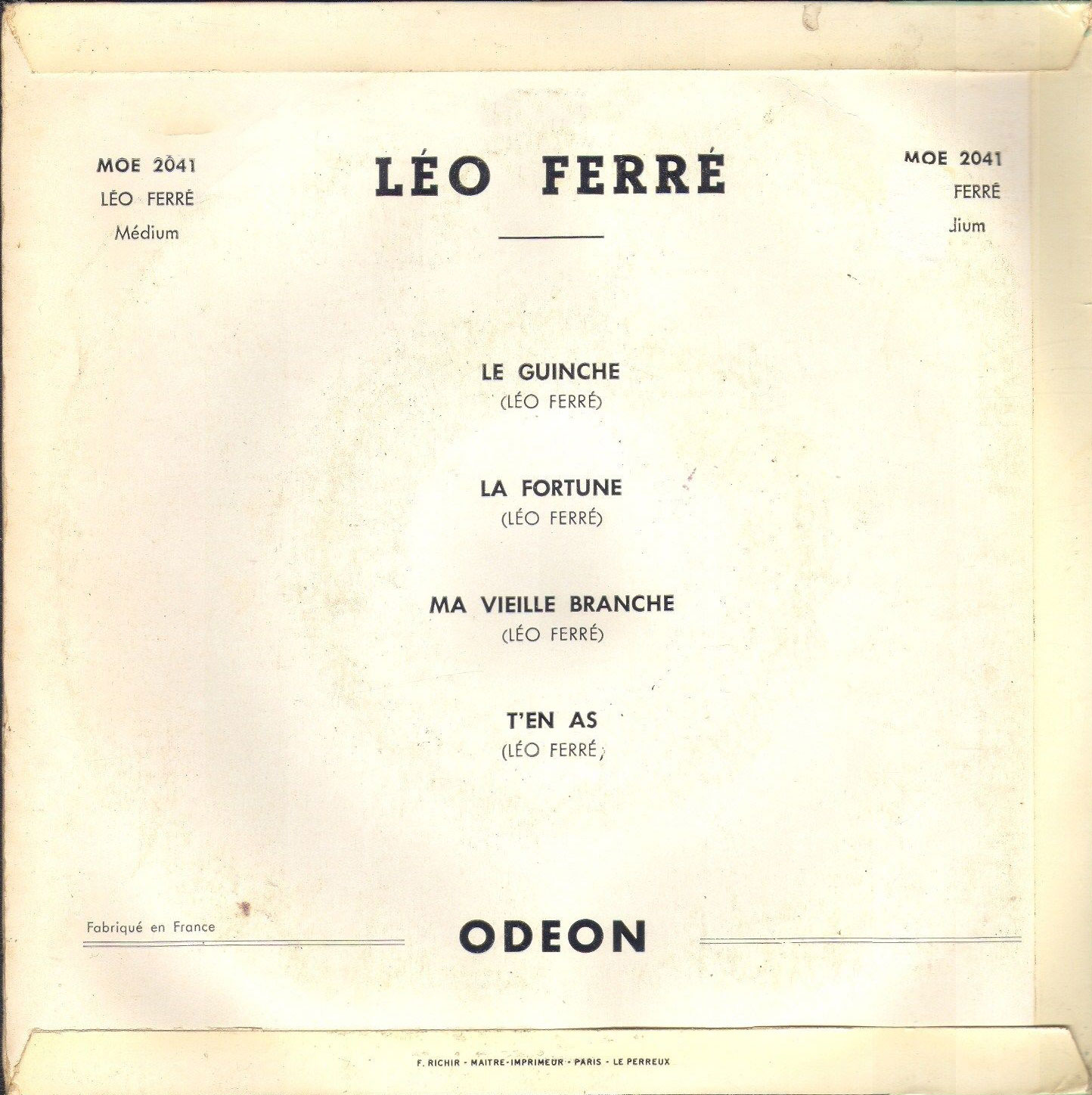 Léo Ferré - Nouvelle pochette MOE 2041