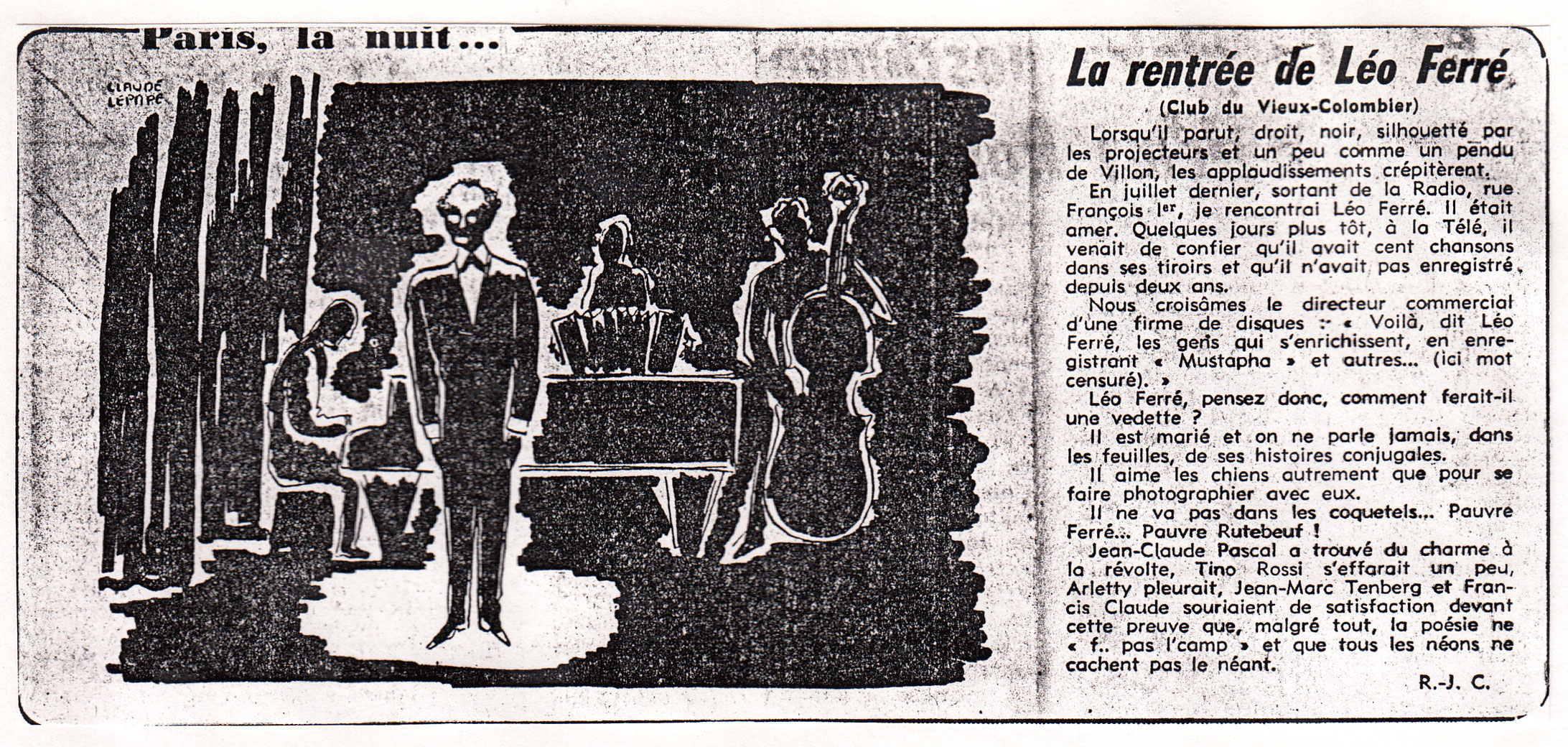 Léo Ferré, La rentrée de Léo Ferré (Club du Vieux-Colombier)