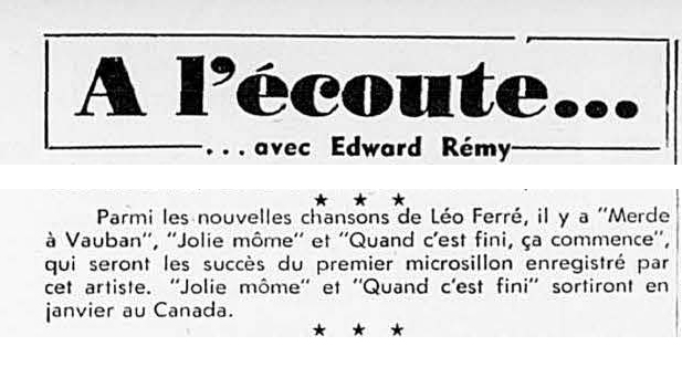 Léo Ferré - Photo journal 07/01/1961