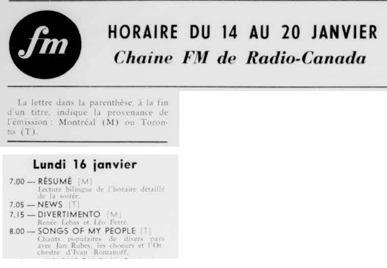 Léo Ferré - La semaine à Radio-Canada, 1950-1966, samedi 14 janvier 1961