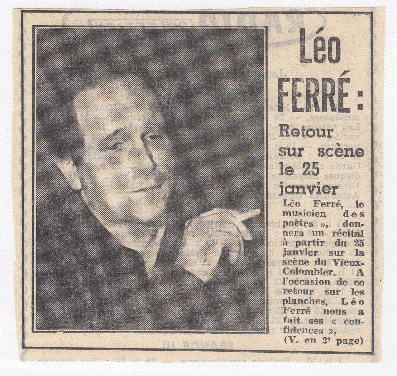 Léo Ferré, L'Humanité du 16/01/1961