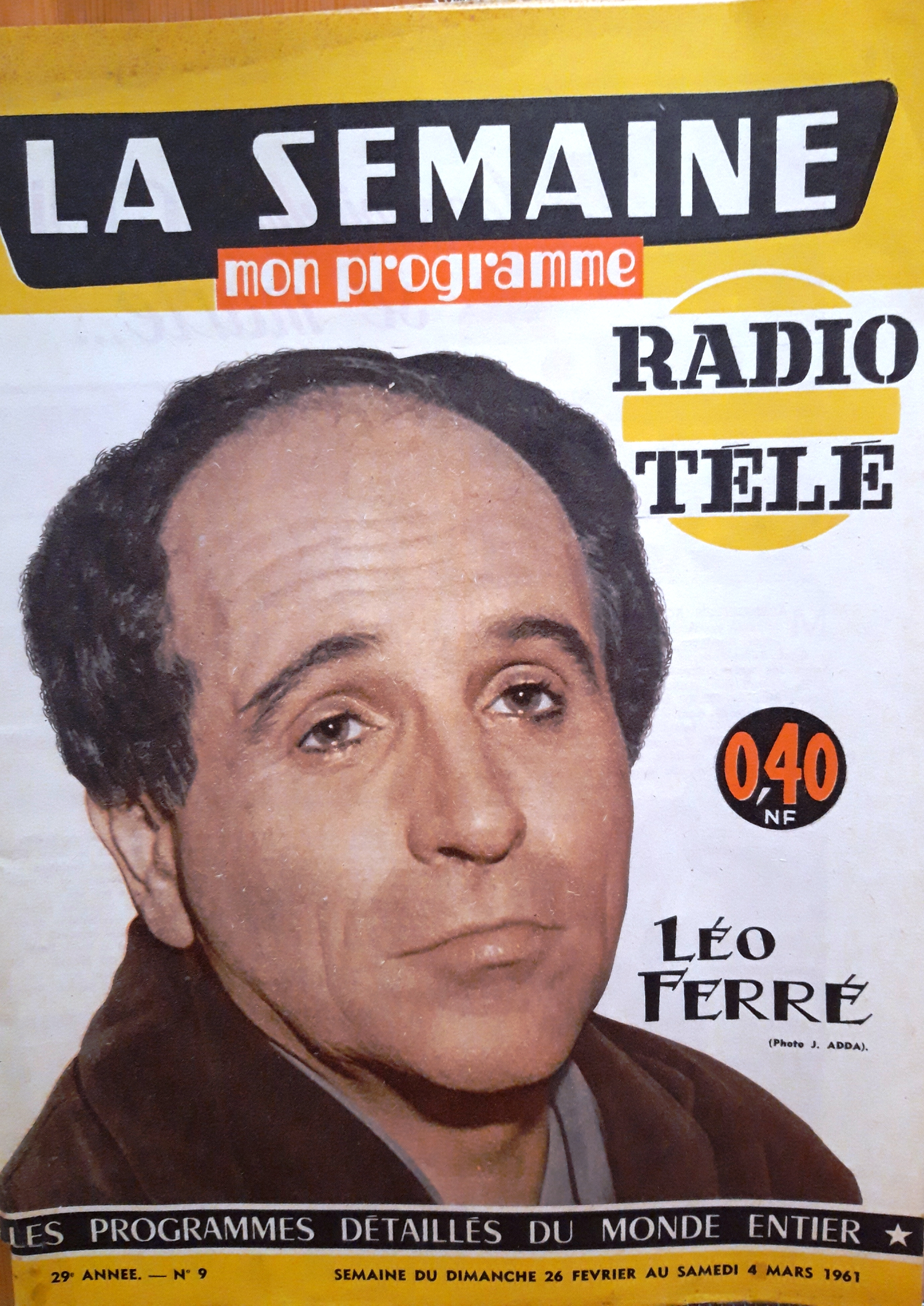 Léo Ferré - La semaine Mon programme n°9 - Radio Télé du dimanche 26 février au samedi 4 mars 1961