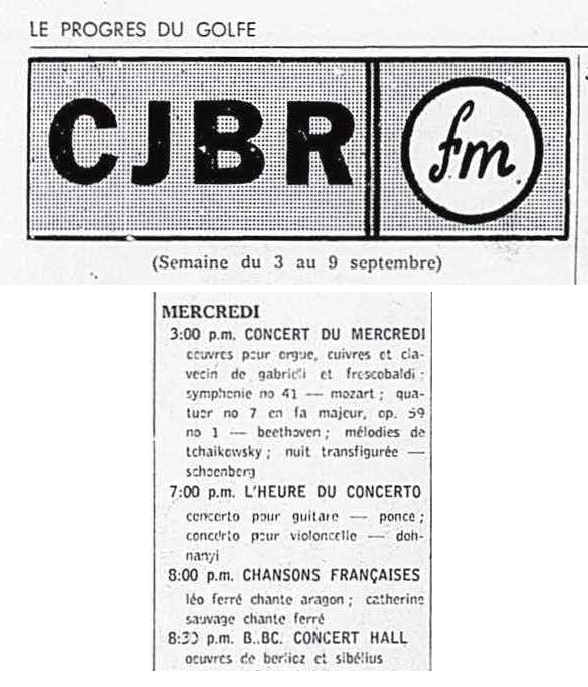Léo Ferré - Le Progrès du Golfe (Rimouski), 1904-1970, 1 septembre 1961, CJBR - AM - FM - télévision