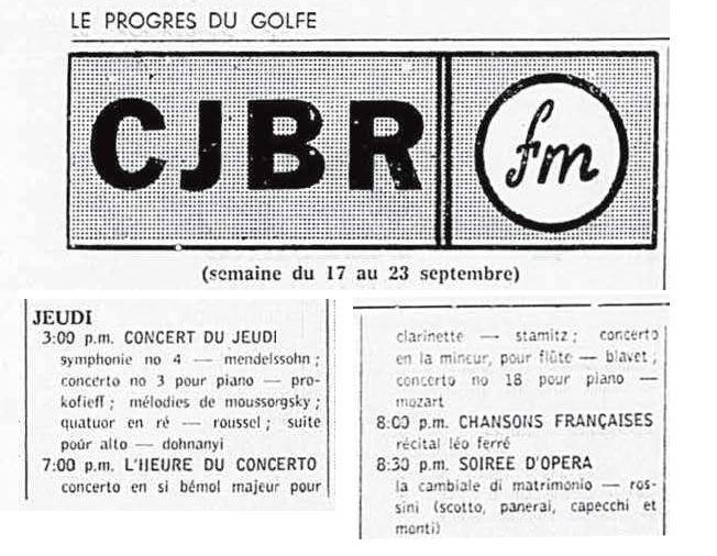 Léo Ferré - Le Progrès du Golfe (Rimouski), 1904-1970, 15 septembre 1961, CJBR - AM - FM - télévision
