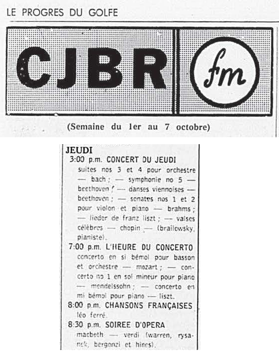 Léo Ferré - Le Progrès du Golfe (Rimouski), 1904-1970, 29 septembre 1961, CJBR - AM - FM - télévision