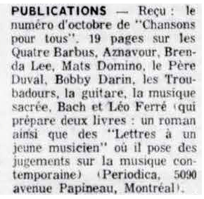 Léo Ferré - 1961-10-28-La presse, 1884- (Montréal), 28 octobre 1961, Supplément 3