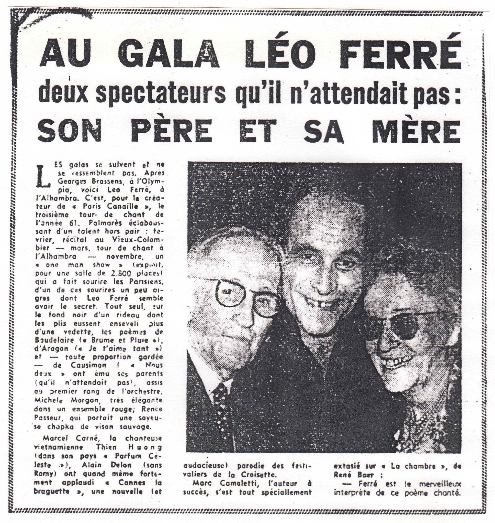 Léo Ferré - L'Aurore du 8  novembre 1961