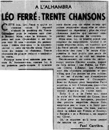Léo Ferré - Le Figaro du 16 novembre 1961