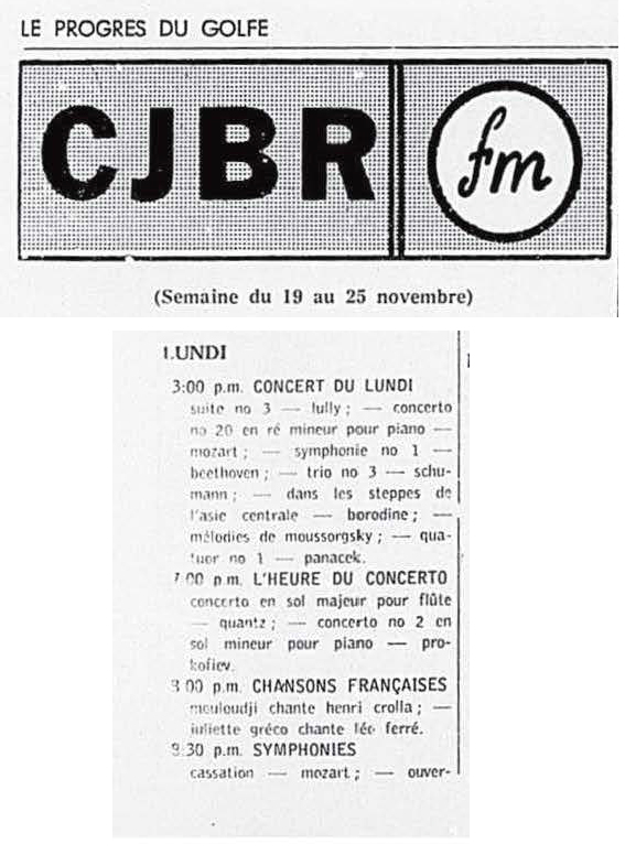 Léo Ferré - Le Progrès du Golfe (Rimouski), 1904-1970, 24 novembre 1961, CJBR - AM - FM - télévision