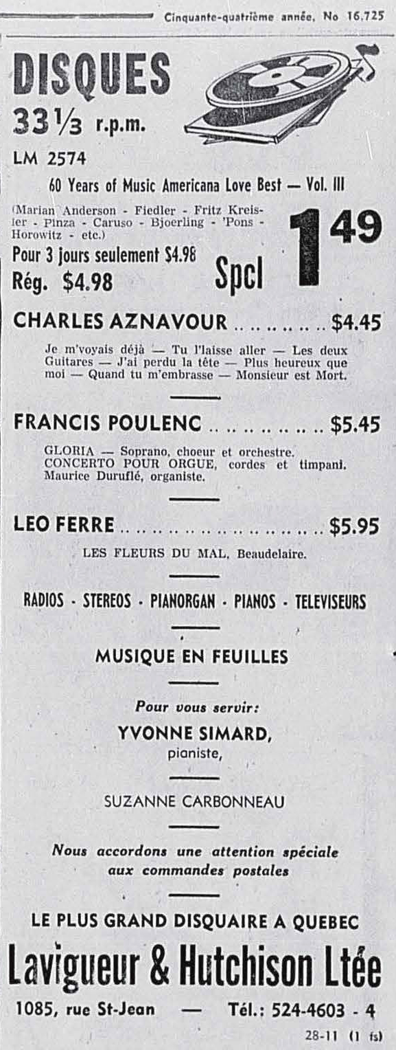 Léo Ferré - L'Action catholique, 1915-1962, mardi 28 novembre 1961