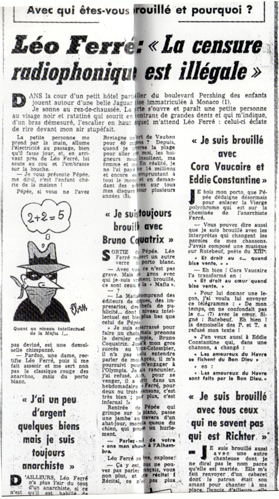 Léo Ferré - Le journal du Dimanche, novembre 1961