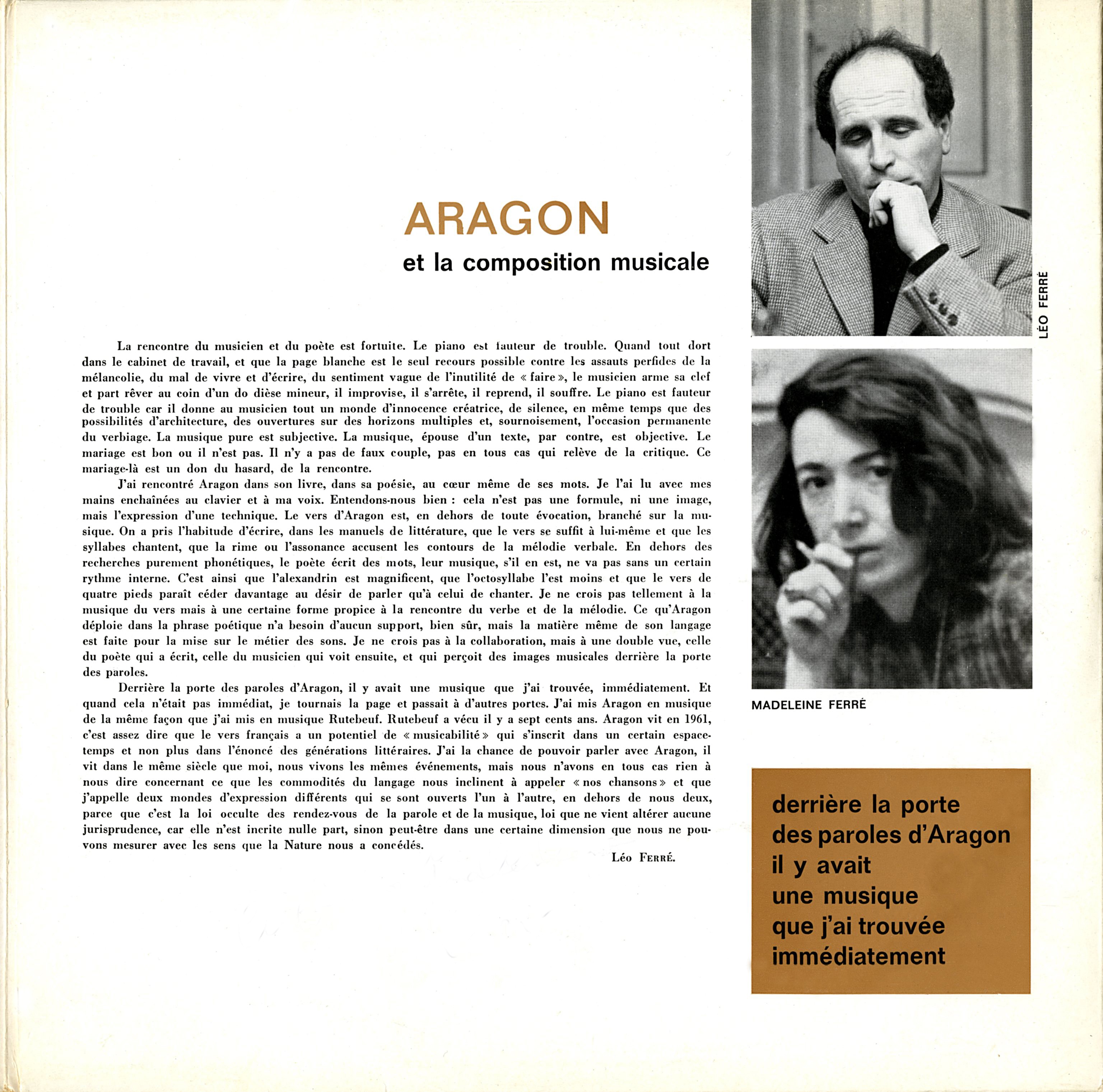 Les chansons d’Aragon chantées par Léo Ferré - Barclay 80 138
