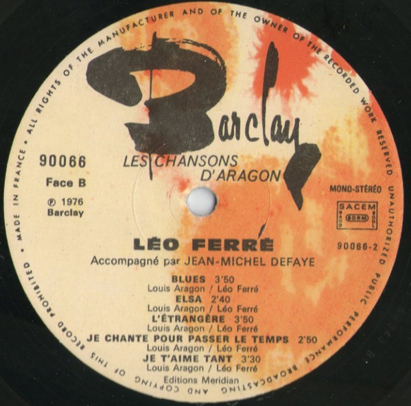 Léo Ferré - Barclay 90 066, réédition version 1976