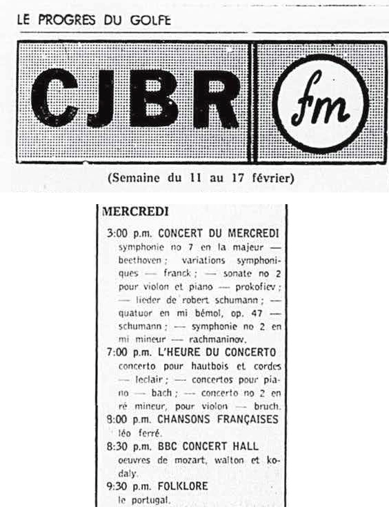 Léo Ferré - Le Progrès du Golfe (Rimouski), 1904-1970, 9 février 1962, CJBR - AM - FM - télévision