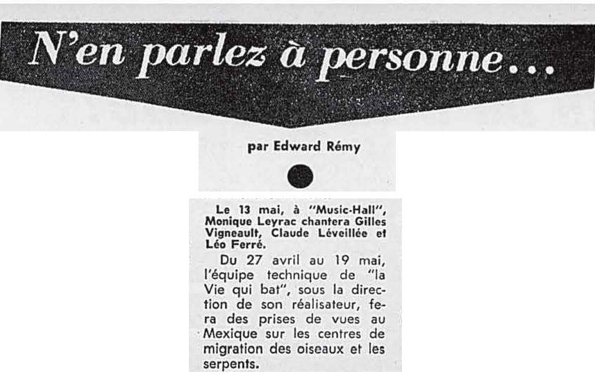 Léo Ferré - Photo-journal, 1937-1978, samedi 21 avril 1962