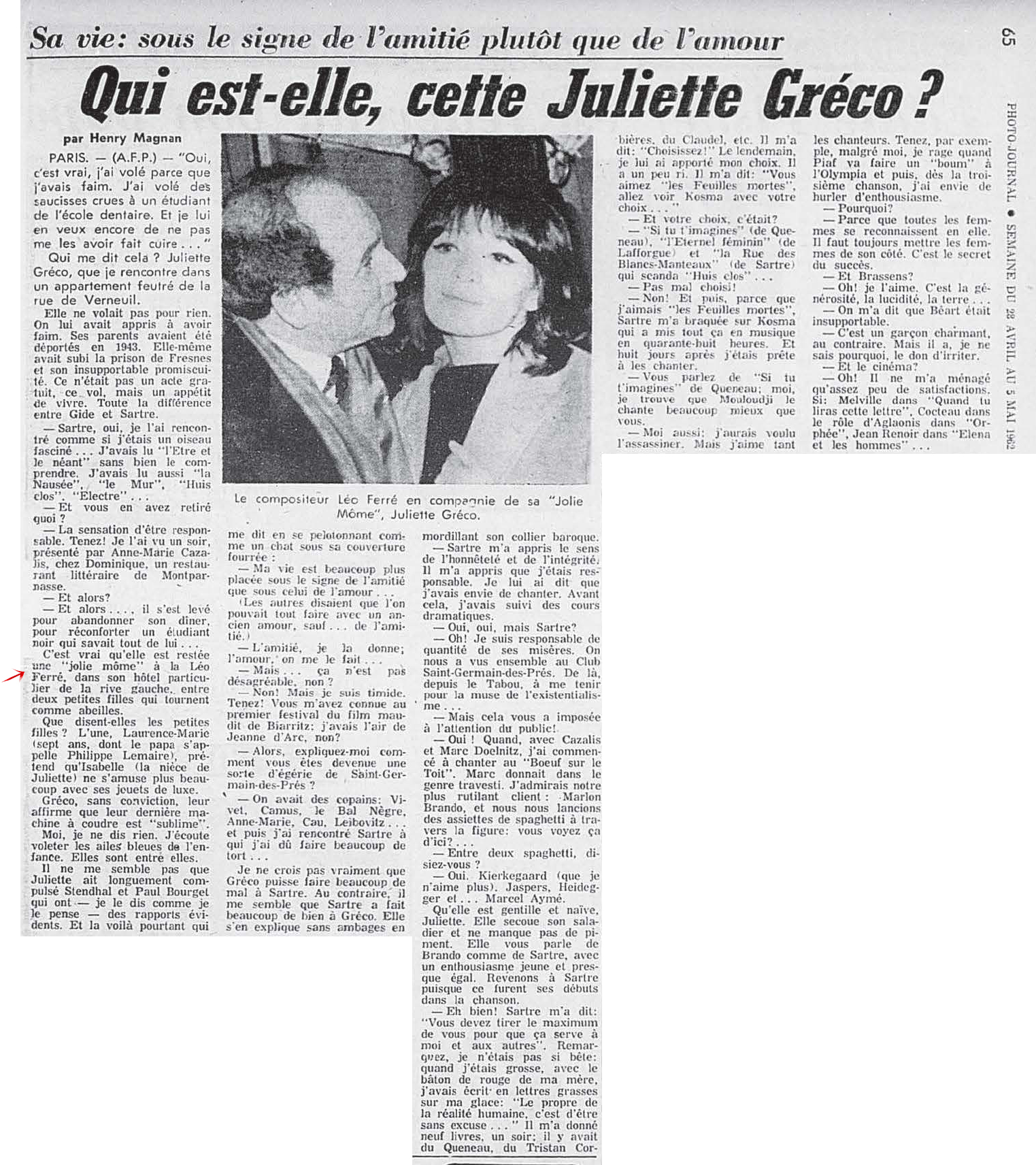 Léo Ferré - Photo-journal, 1937-1978, samedi 5 mai 1962