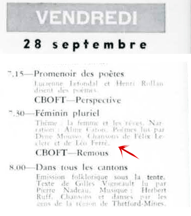 Léo Ferré - La semaine à Radio-Canada, 1950-1966, samedi 22 septembre 1962