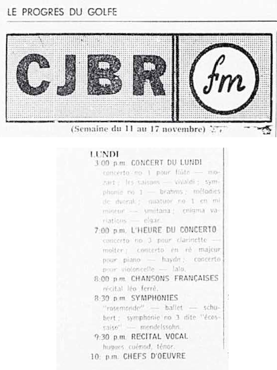 Léo Ferré - Le Progrès du Golfe (Rimouski), 1904-1970, 9 novembre 1962, CJBR - AM - FM - télévision