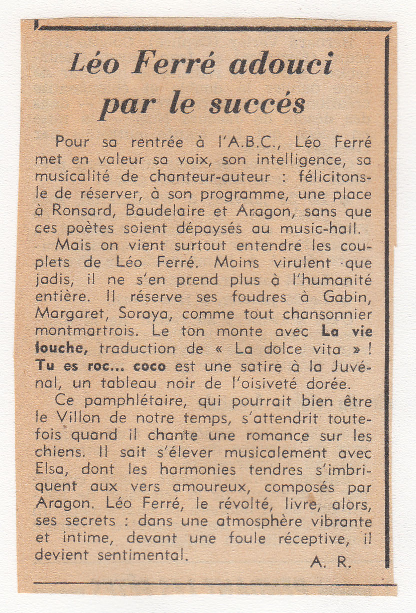 Léo Ferré - Aux écoutes du 21 décembre 1962