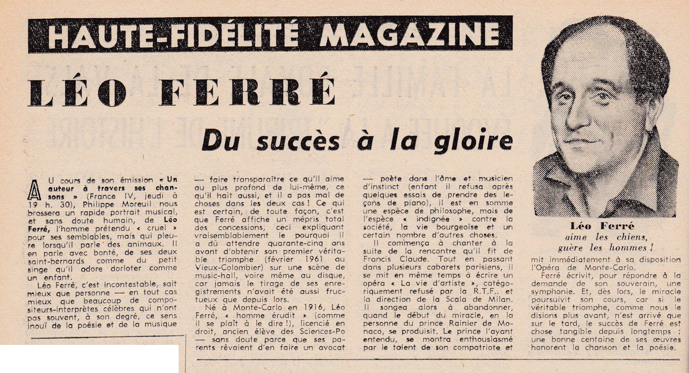 Léo Ferré - La semaine Mon programme n°51 - Radio Télé du dimanche Décembre 1962