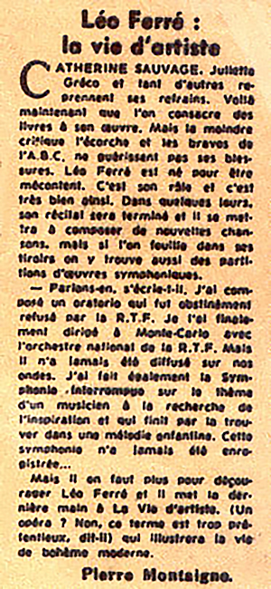 Léo Ferré - Le Figaro du 27 janvier 1963