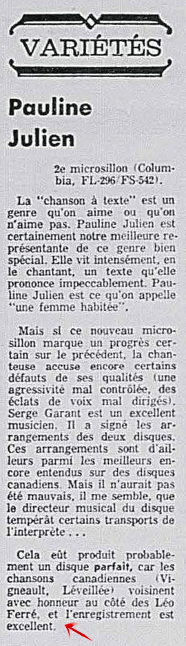 Léo Ferré - La presse, 1884- (Montréal), 2 février 1963, Supplément 1