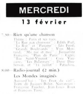 Léo Ferré - La semaine à Radio-Canada, 1950-1966, samedi 9 février 1963