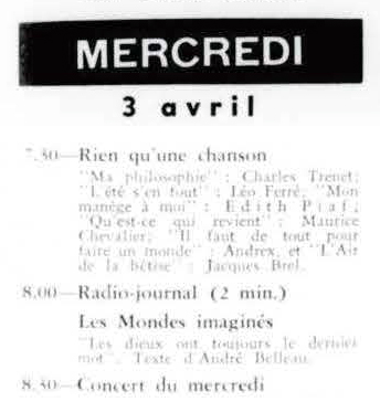Léo Ferré - La semaine à Radio-Canada, 1950-1966, samedi 30 mars 1963