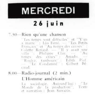 Léo Ferré - La semaine à Radio-Canada, 1950-1966, samedi 22 juin 1963