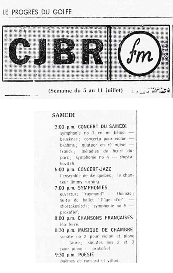 Léo Ferré - Le Progrès du Golfe (Rimouski), 1904-1970, 5 juillet 1963, CJBR - AM - FM - télévision