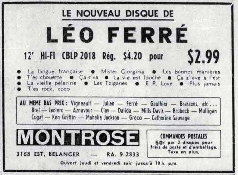 Léo Ferré - Le devoir, 1910- (Montréal), vendredi 12 juillet 1963