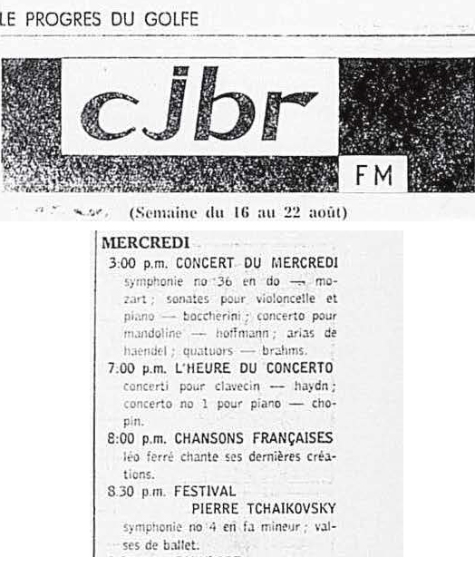 Léo Ferré - Le Progrès du Golfe (Rimouski), 1904-1970, 16 août 1963, CJBR - AM - FM - télévision