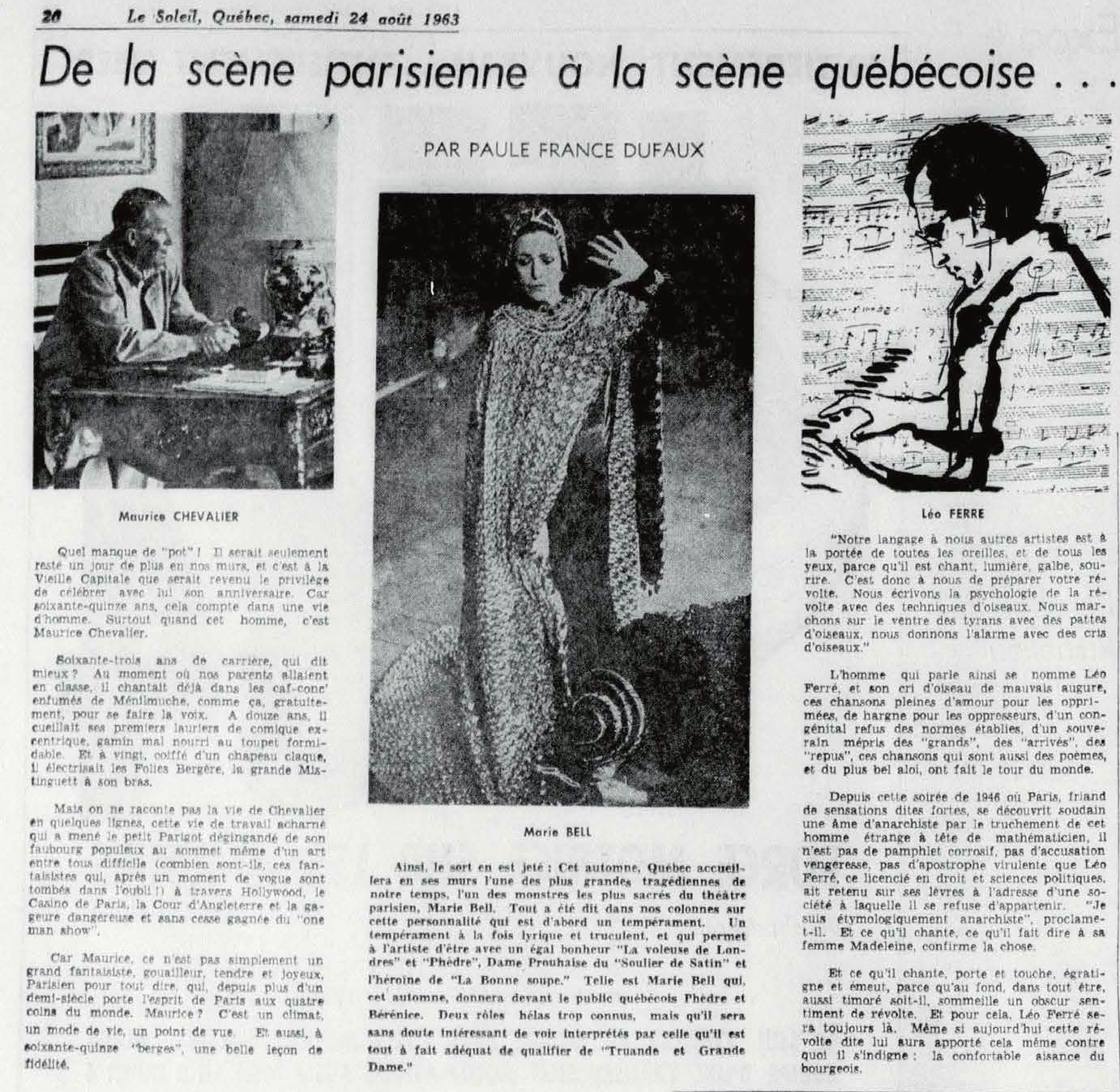 Léo Ferré - Le soleil, 1896- (Québec), samedi 24 août 1963