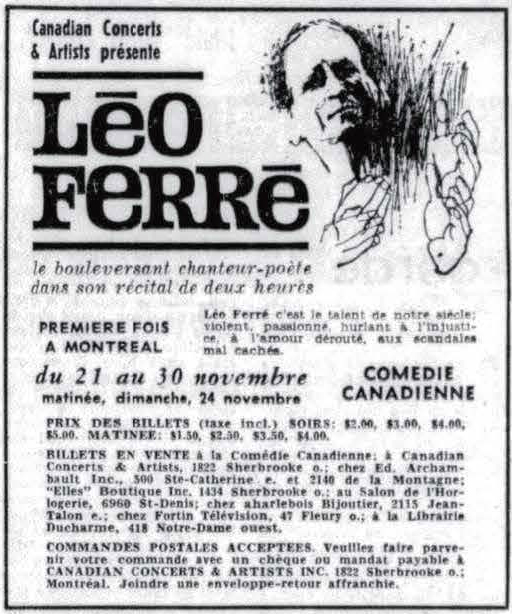 Léo Ferré - Le devoir, 1910- (Montréal), samedi 9 novembre 1963