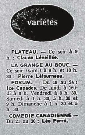 Léo Ferré - La presse, 1884- (Montréal), 16 novembre 1963, Supplément 1