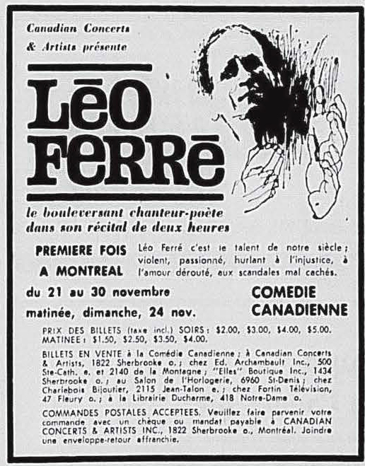Léo Ferré - La presse, 1884- (Montréal), mardi 19 novembre 1963 & Page(s) corrigée(s)