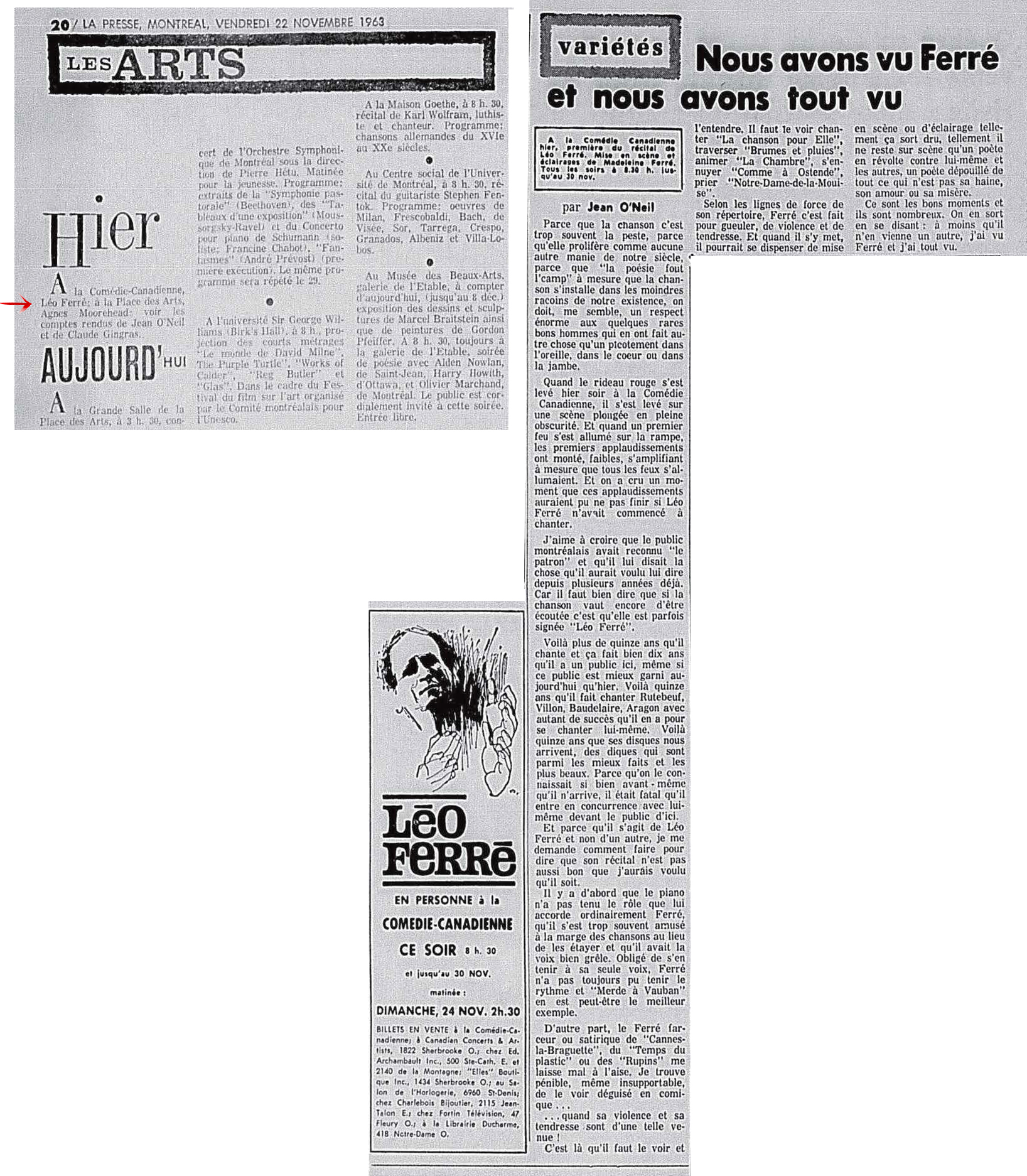 Léo Ferré - La presse, 1884- (Montréal), vendredi 22 novembre 1963