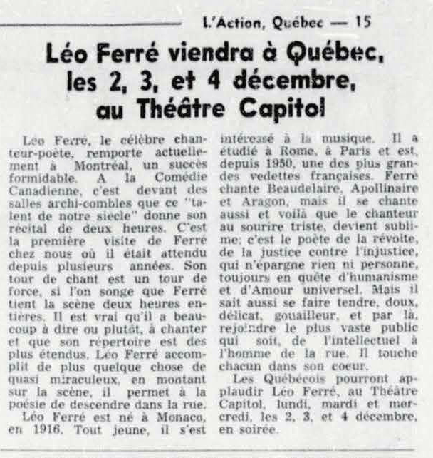 Léo Ferré - L'Action, 1962-1971, samedi 23 novembre 1963