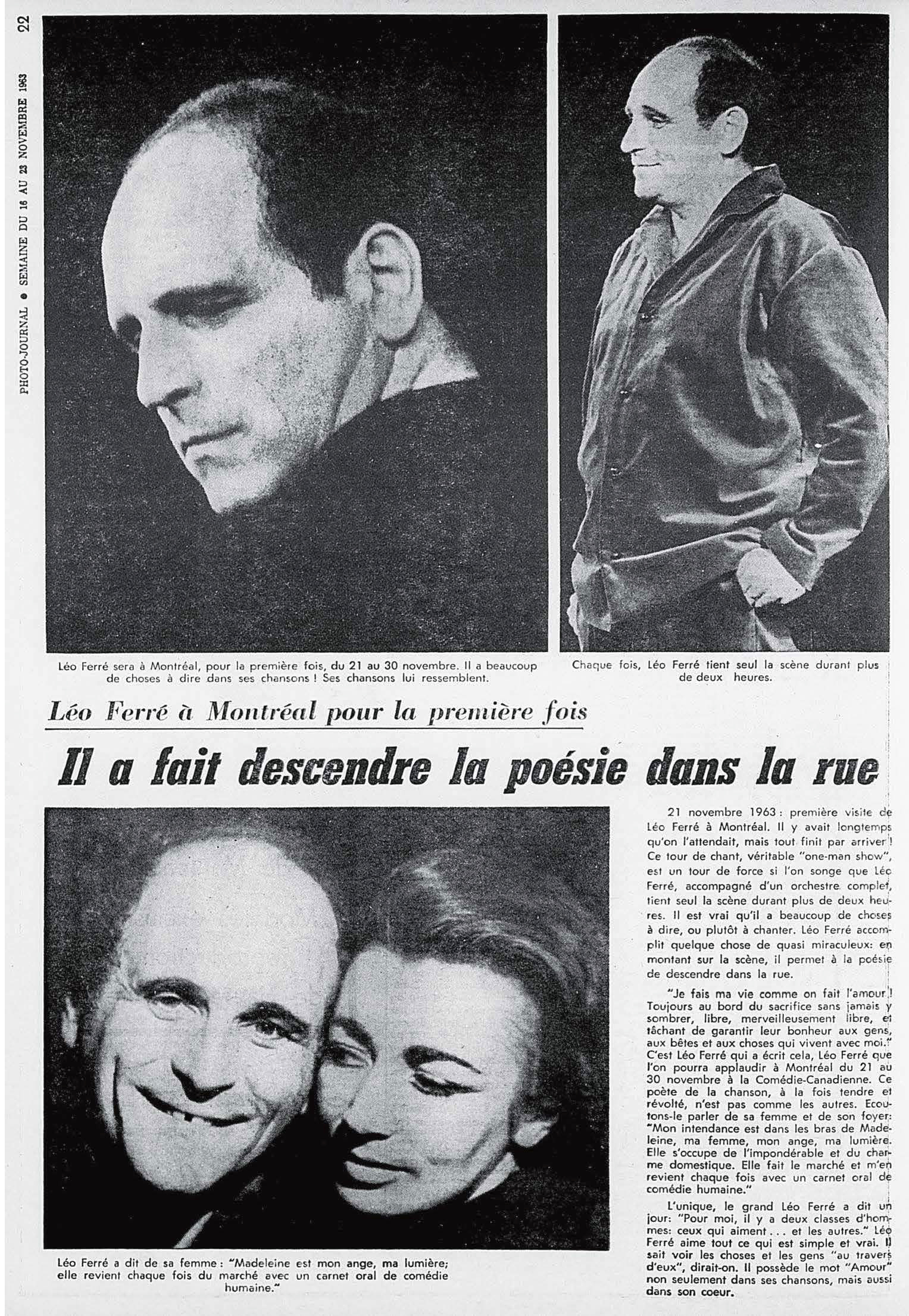 Léo Ferré - Photo-journal, 1937-1978, samedi 23 novembre 1963