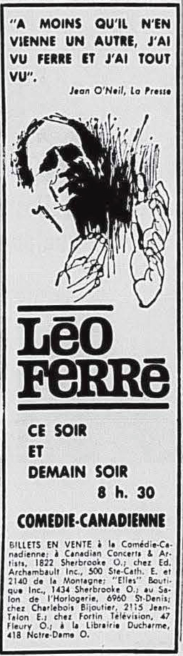 Léo Ferré - La presse, 1884- (Montréal), vendredi 29 novembre 1963